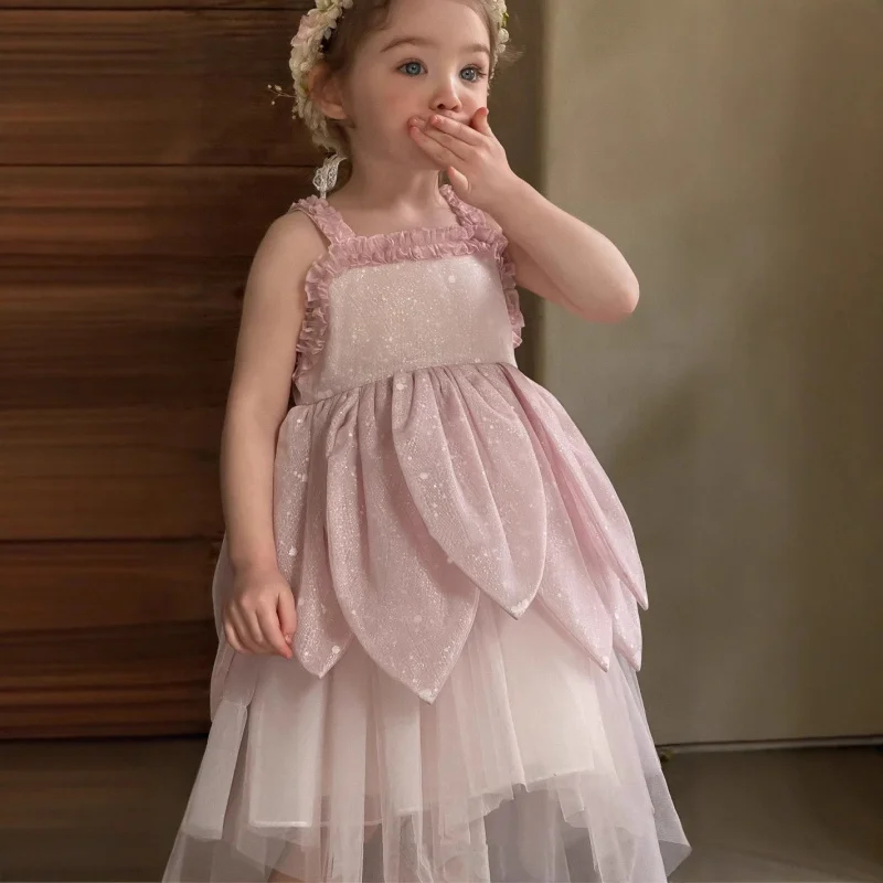 Girls' Vest Dress2026New Summer Dress: Flower Fairy Princess Strap Dress, Stylish and Versatile Children's Gown