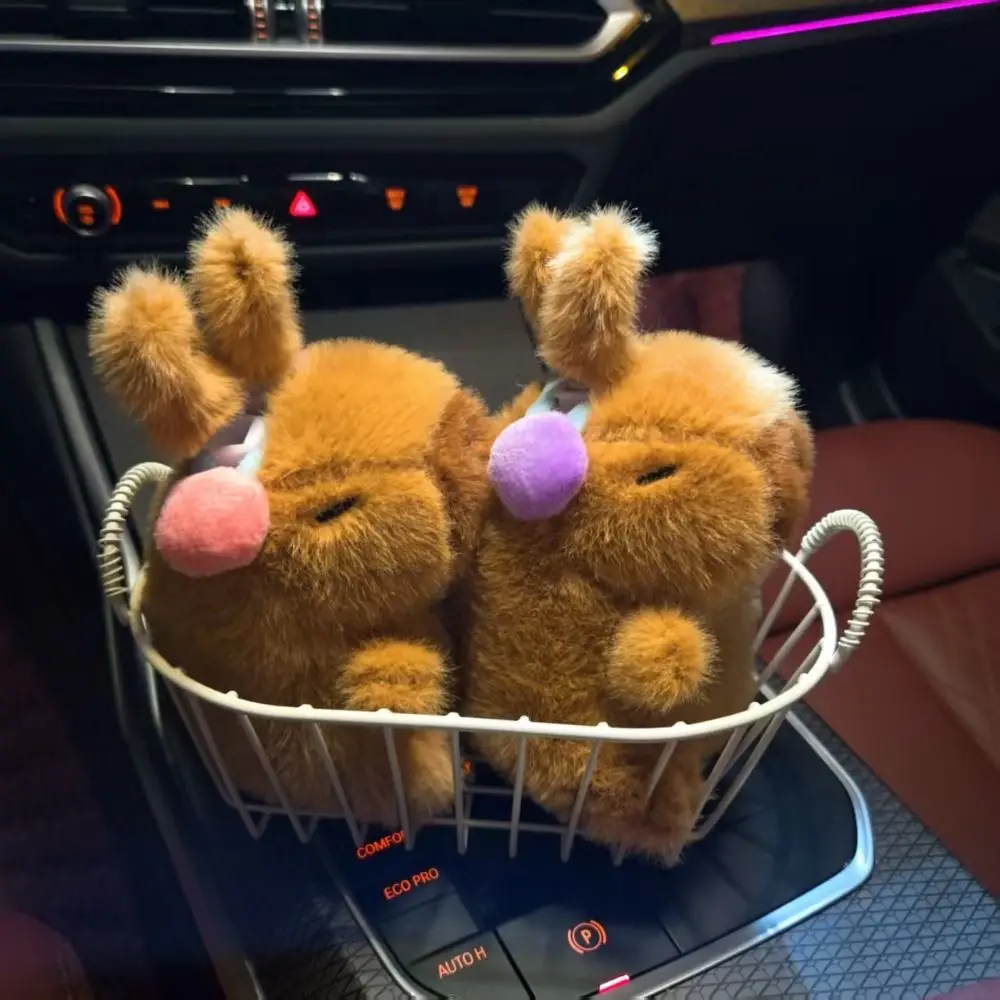 Capybara drôle en peluche pendentif oreilles de lapin mobiles marron Capybara en peluche porte-clés ailes douces Capybara peluche poupée sac suspendu