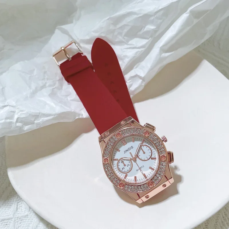 심플 패션 남성용 다이아몬드 장식 시계, 클래식 컴포트 워치, 뉴트럴 실리콘 스트랩, 누구나 액세서리