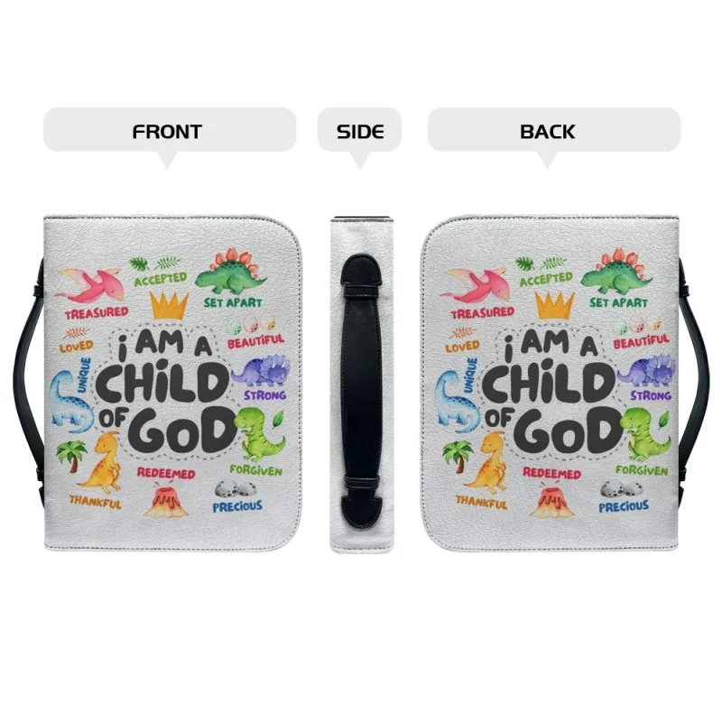 Dinossauros coloridos Filho de Deus Impressão Personalizada Igreja Bíblia Capa Case, PU Bolsas, Livro de Estudo, Santo Caixas De Armazenamento para Crianças