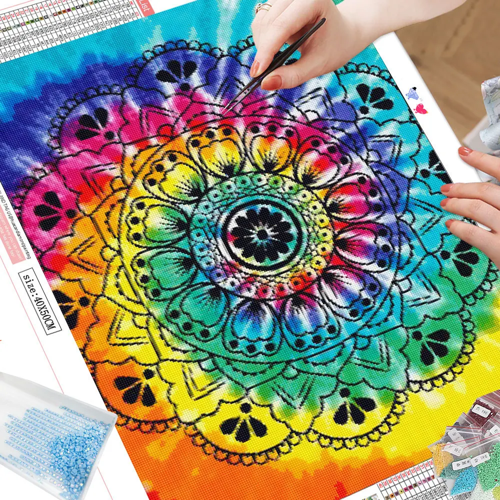 HUACAN AB Diamond Painting New Collection Mandala Full Mosaic Flower Embroidery Handmade Products Home Decoration