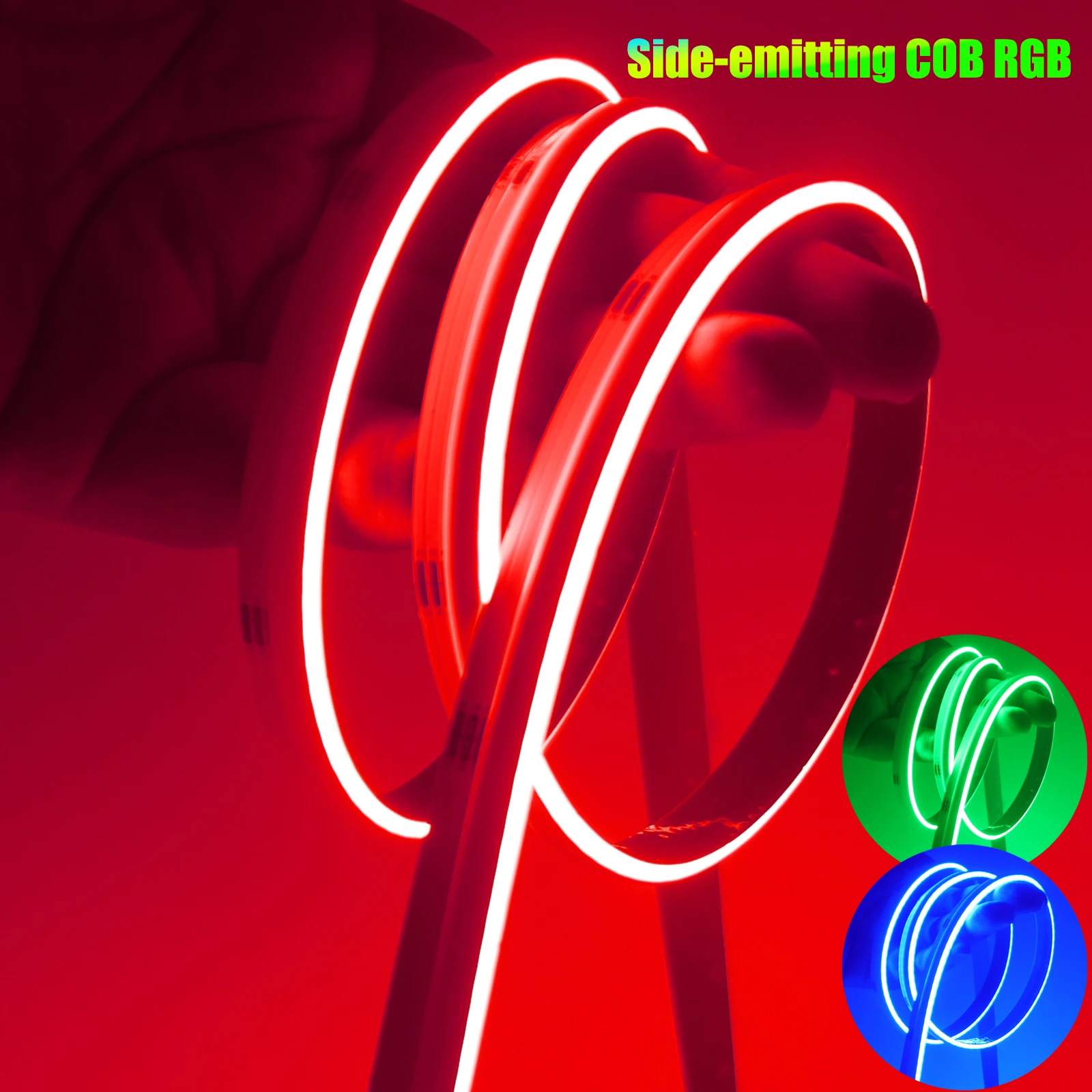 Side-emitting COB RGB LED Strip Light 24V 840LEDs/m High Density 4 Pin 10mm Width RGB Flexible COB Linear Lights RA90 Dimmable