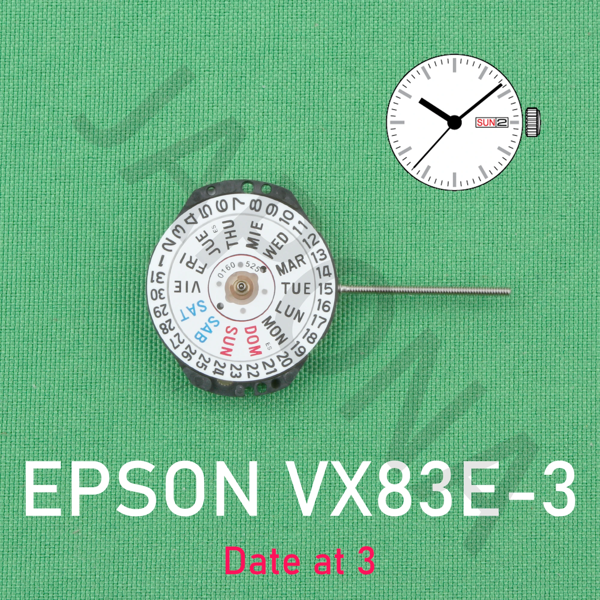 vx83 movement epson VX83E movement japan watch movement VX83-3 with day-date display japan movement Spain and English