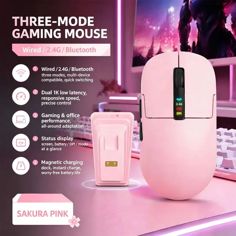 New Hot 3 Mode Gaming Mouse Wired 2.4G Wireless Bluetooth Rechargeable Ergonomic Silent E-sports Office Laptop Desktop