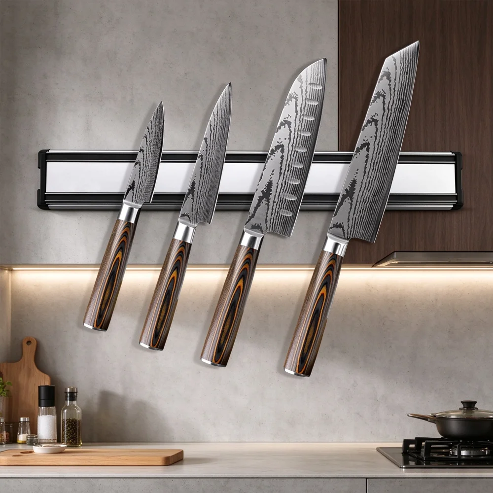 Kitchen Wall Mounted Magnetic Knife Holder  Absorbent Simple Multifunctional Shelf Strip Kitchen Accessories Organizer