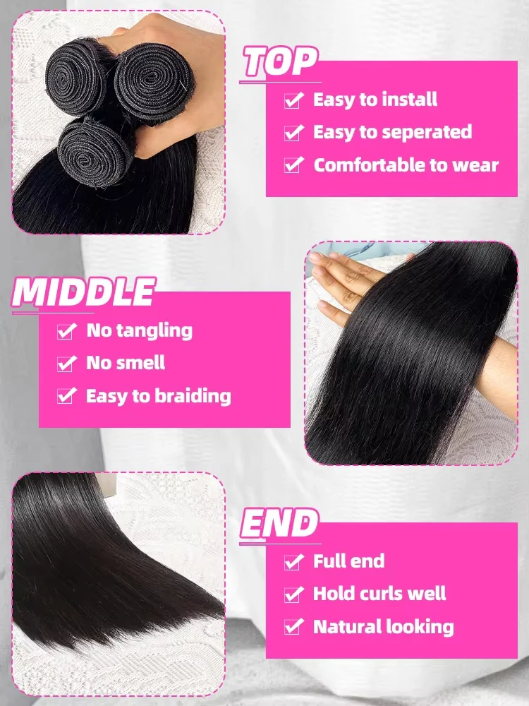 15A Straight 100% Human Hair Bundles Deal Brazilian 30 40 Inch Human Hair 3 4Bundles Raw Hair Extensions Natural Color For Women