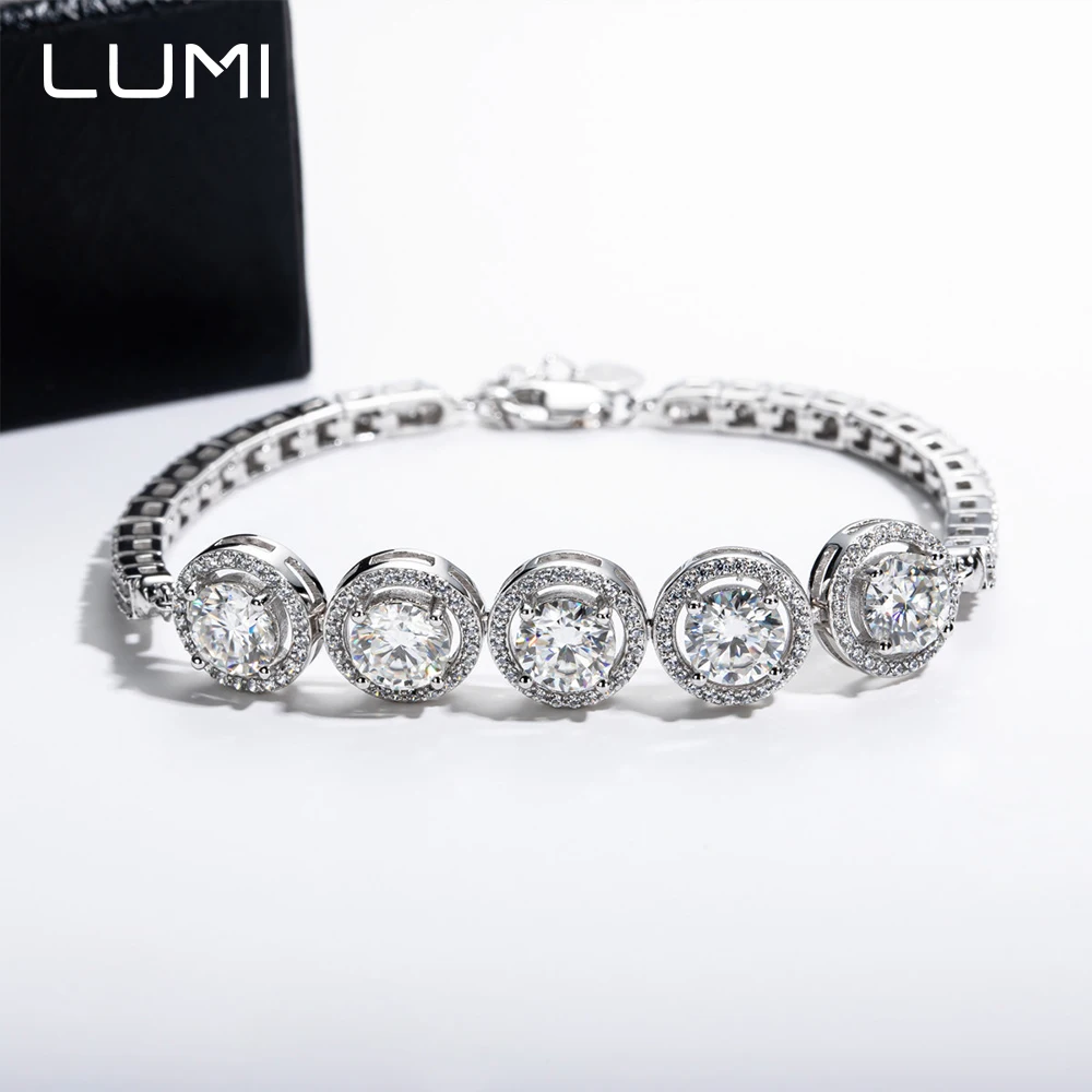 

6.5mm 1ct x 5pcs Round Moissanite S925 Silver Adjustable Bracelet for Fashionable Simple Office Lady Commuting Accessory