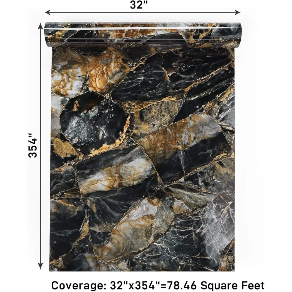 ورق حائط كبير من الرخام الأسود والذهبي قابل للإزالة مقاوم للماء ذاتي اللصق وقابل للإزالة للمطبخ والحمام #2