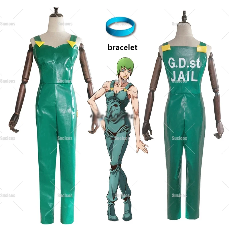 

Аниме JoJo's Bizarre Adventure Stone Ocean Foo Fighters Косплей Костюм F.F.Green Комбинезон Браслет Джолин Куджо Комбинезон Унисекс