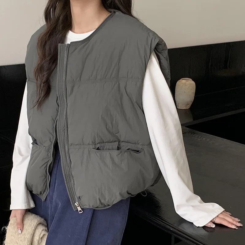 2024 Women Solid Vest Autumn Winter Sleeveless Waistcoat Fashion Women Thick Loose Vestcoat Warm Sleeveless Jackets For Female