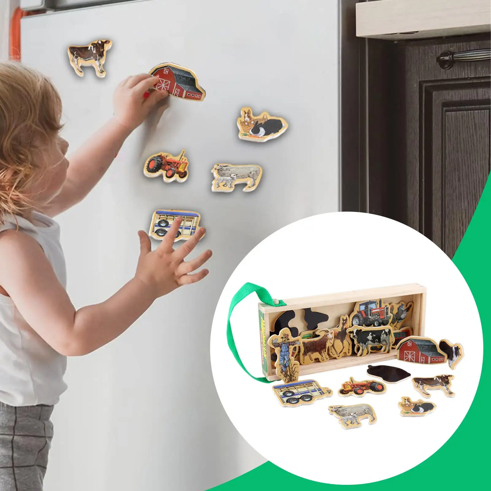 Kinder-Kühlschrankmagnete, Holzpuzzle-Spiel, Kinder-Kühlschrankmagnete, pädagogisches Metallbrett, magnetisches Zubehör für Wildtiere