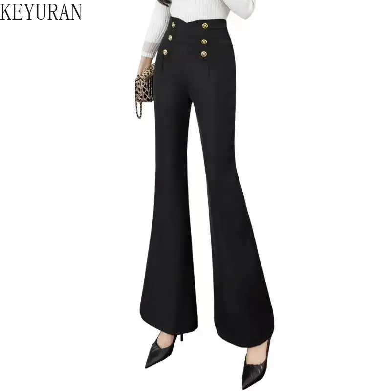 Black Double Breasted High Waist Flare Pants Women\'s Korean Fashion Trousers Casual Loose Office Lady Woman Pants Baggy Clothing