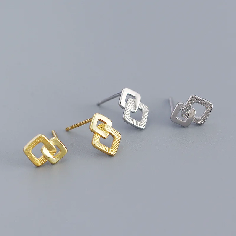WANTME 925 فضة موضة بسيطة الفرنسية هندسية صغيرة وأقراط للنساء بيان الذهب Pendientes مجوهرات الحفلات #3