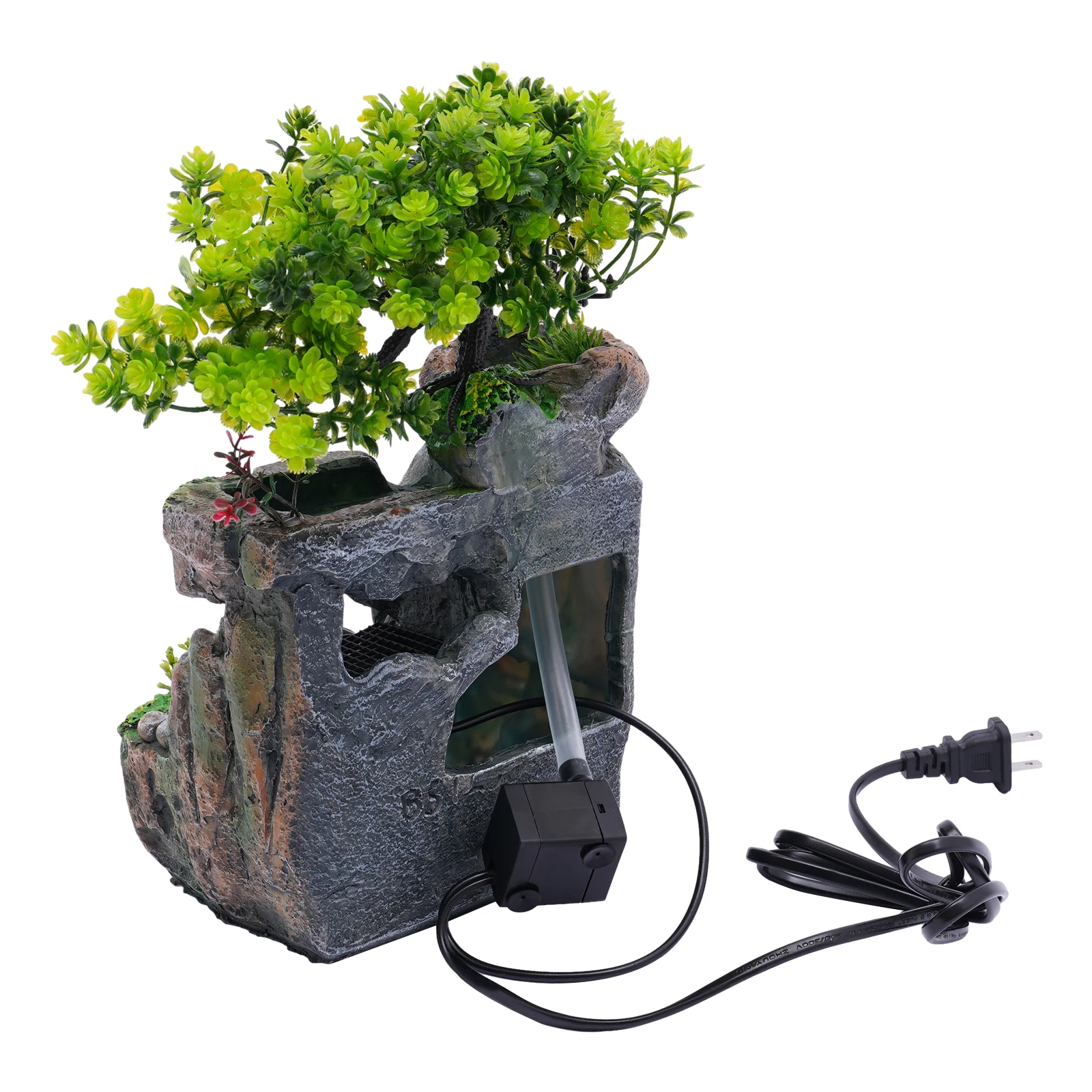 Mini Rockery Fountain Waterfall Feng Shui Desktop Water Rock Indoor Desk Decor Rock Waterfall Zen Decor with LED Light