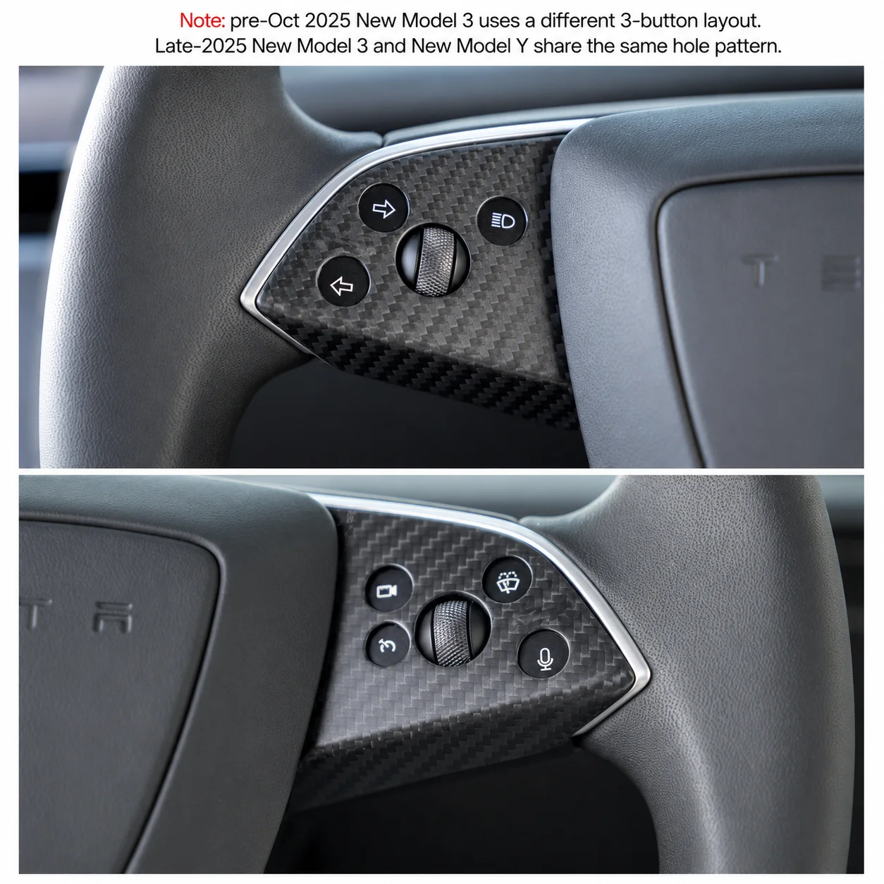 Genuine carbon fiber steering wheel cover trim piece for Tesla Model 3/Model Y interior accessories.