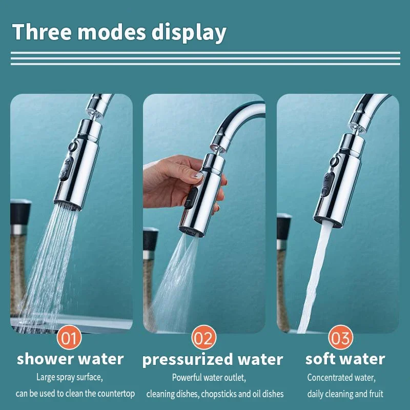 Kitchen Faucet Aerator 3 Modes Kitchen Tap Adapter Anti-Splash Tap Extender Adapter Faucet Washbasin Sprayer Saving Water