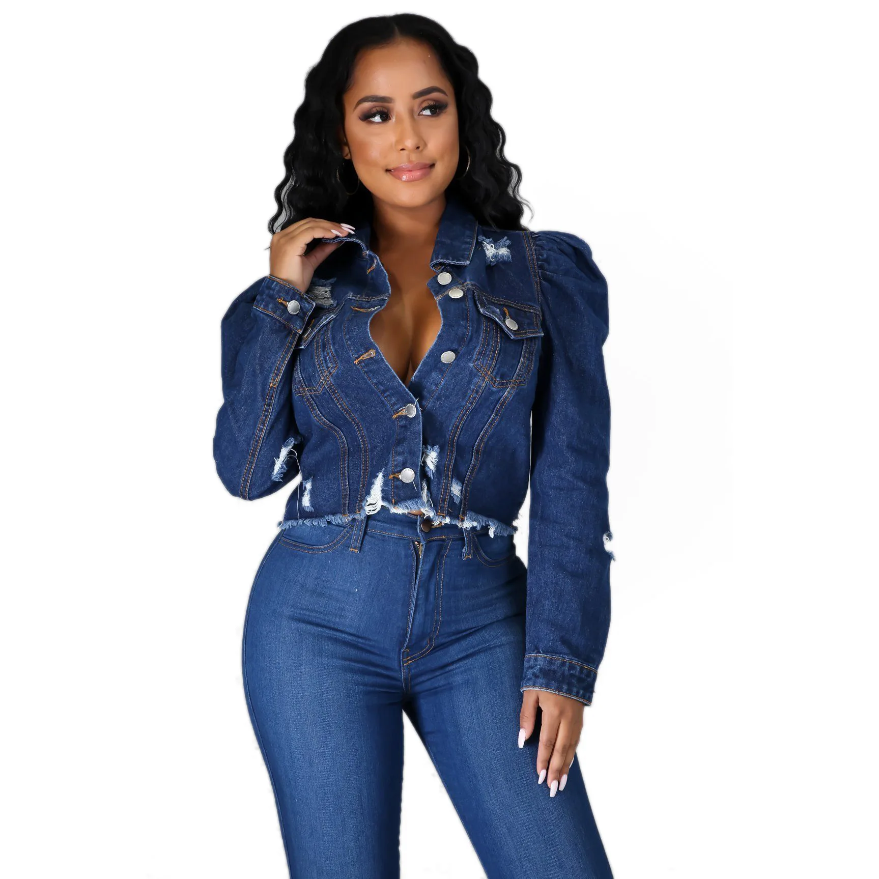 

Fashion Casual Women's Jacket Ripped Denim Top