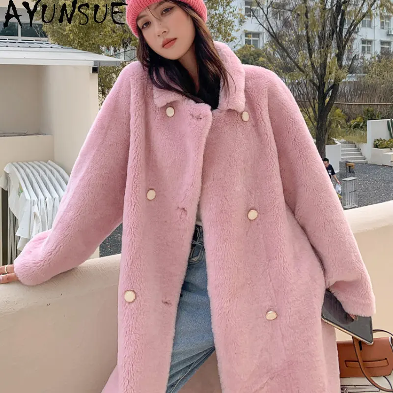 

AYUNSUE 100% Sheep Shearing Jacket Women New Winter Wool Coat Fur Jackets for Women Long Wool Jacket Fur Coats Abrigos SGG1259