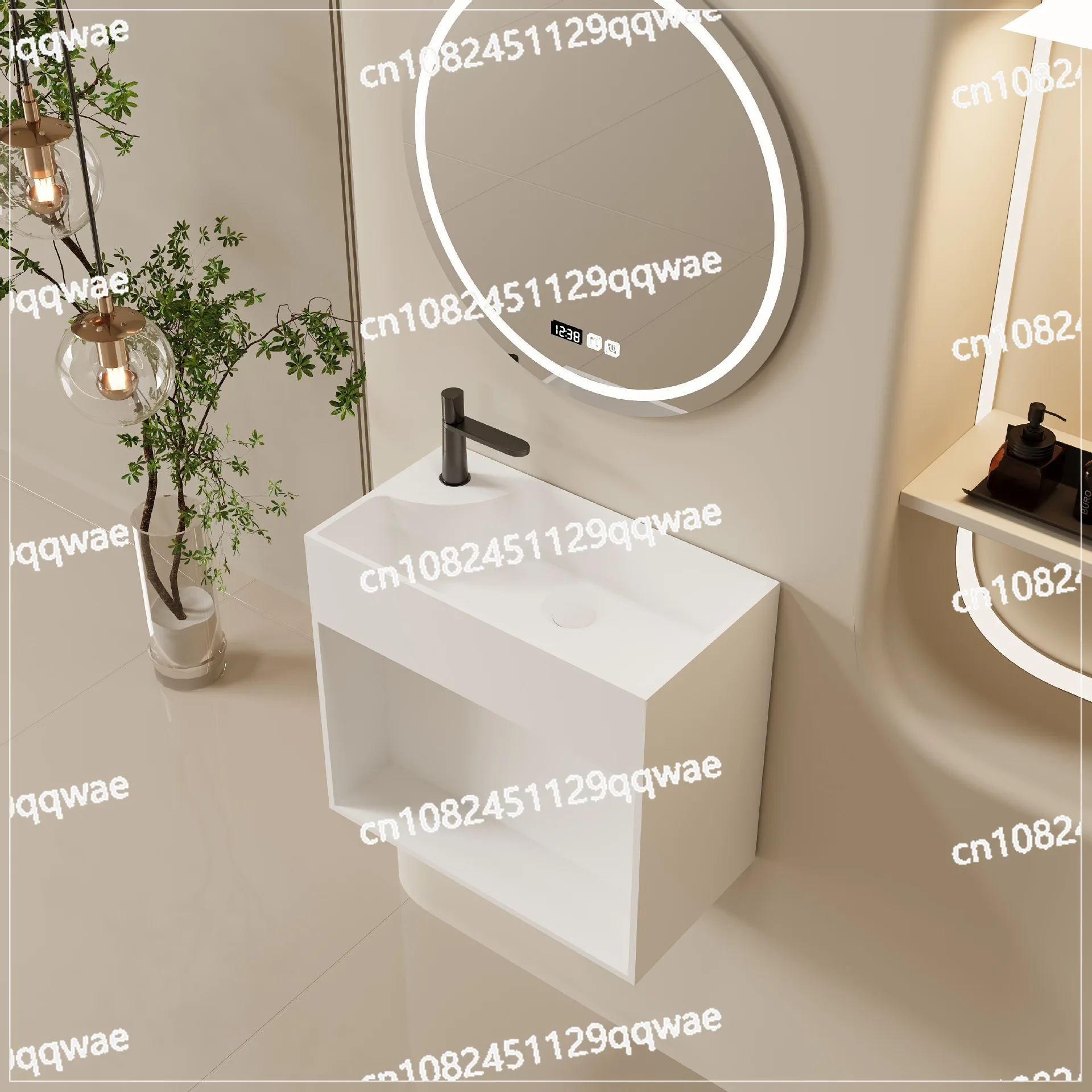 Small apartment storage wall-mounted artificial stone integrated cabinet washbasin household