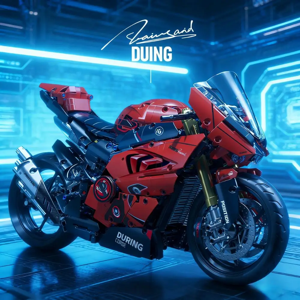 Cool Assembly 2024PCS Building Blocks Set 1:5 Scale Red Racing Motorcycle High Simulation Bricks for Hobbyists Gifts Giving