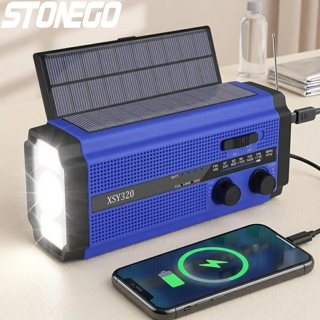 

Портативное AM/FM-радио на солнечной батарее с ручным приводом, аварийный радиоприемник, повербанк 5000 мАч, светодиодный фонарь, SOS-сигнал, для кемпинга и походов