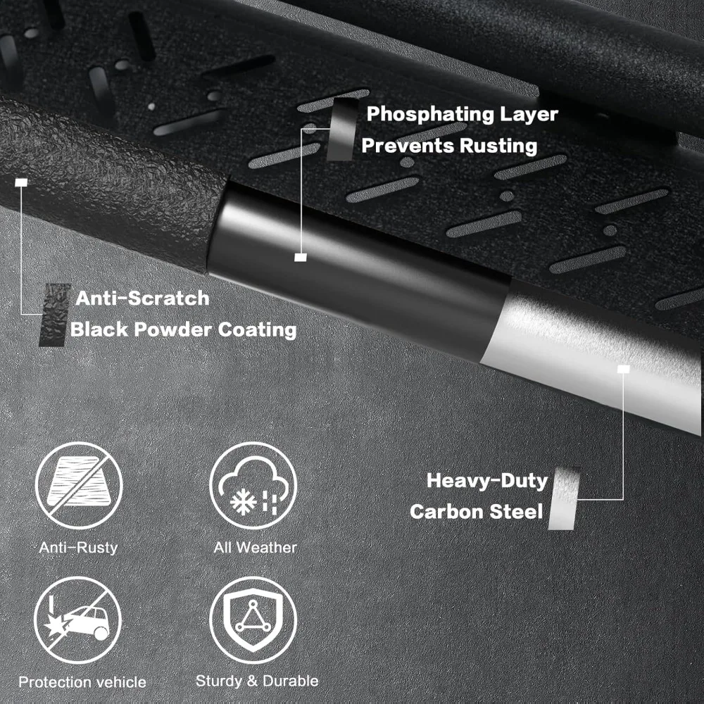 لوحات الجري لـ 2022-2025 Tundra Crew Max Cab (4 أبواب كاملة الحجم فقط) خطوات جانبية من الفولاذ الكربوني الأسود قضبان Nerf