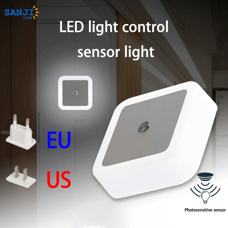 SanjiCook-Luz LED nocturna enchufable para pared, lámpara de luz nocturna con Sensor automático para mesita de noche, 110-230V, enchufe europeo y