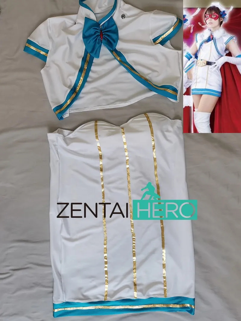 

Super Heroine Women's Spandex Two Pieces Bodysuits Sexy White/Blue Girl Dress Lady Hero Zentai Catsuit Leotard