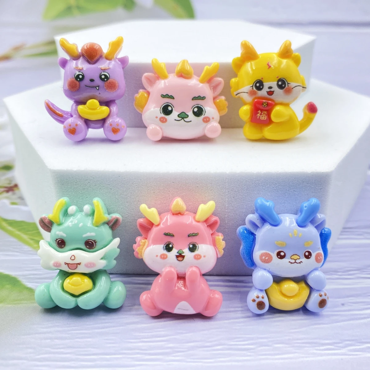 10PCS Cartoon Baolong Flat Back Resin Figurines DIY Scrapbook Bow Accessories Home Crafts