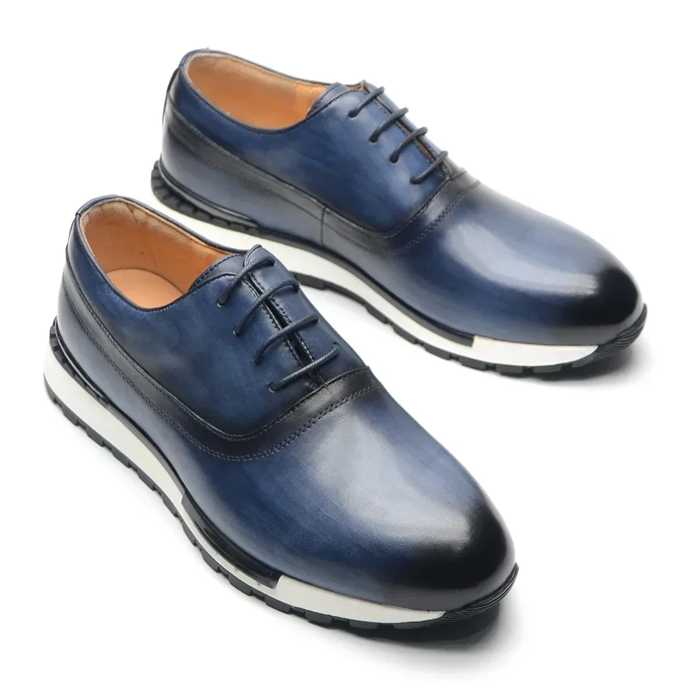 Luxury Classic Oxford Shoes for Men Genuine Leather Casual Sneakers Lace-up Plain Toe Handmade Black Blue Purple Male Footwear