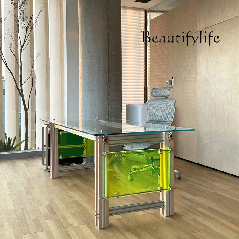 

Creative computer desk aluminum profile tempered glass table home study bedroom desk work desk
