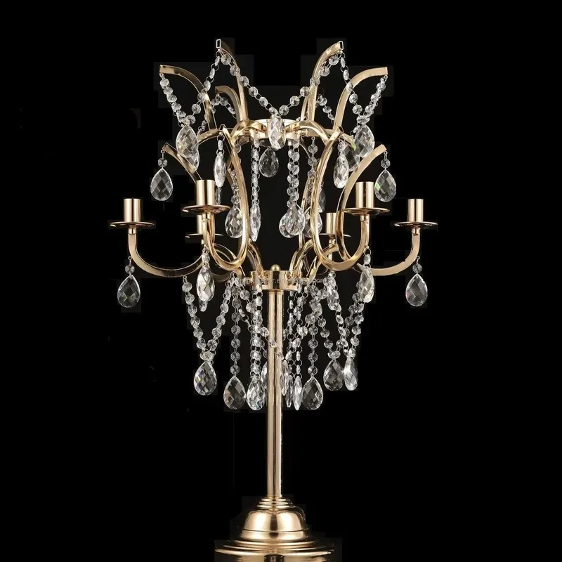 Modern Luxury Elegant Acrylic Crystal Transparent Beaded Romantic Wedding Stage Center Table Flower Stand