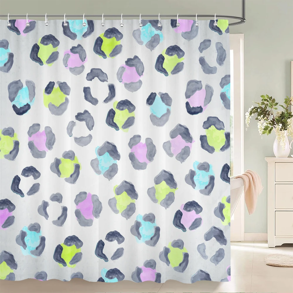 

1PC leopard Printed Shower Curtain Home Bathroom Decoration Printing Polyester Fabric Modern Bath Curtains With Hooks