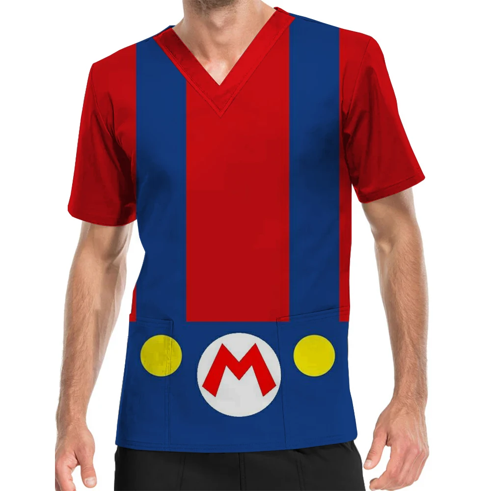 

Летняя новая мужская и женская рабочая форма с героями мультфильмов «Супер Марио», топ с v-образным вырезом и принтом, футболка для больничной медсестры и стоматологии