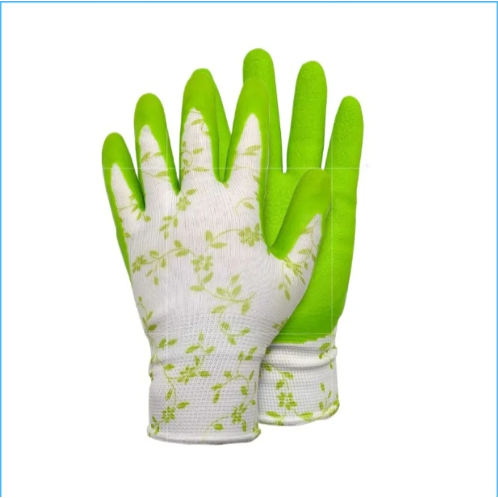 Gardening Gloves Puncture Resistant Water Resistant Abrasion Resistant Latex Foam Printed for Garden Planting and Flower Care