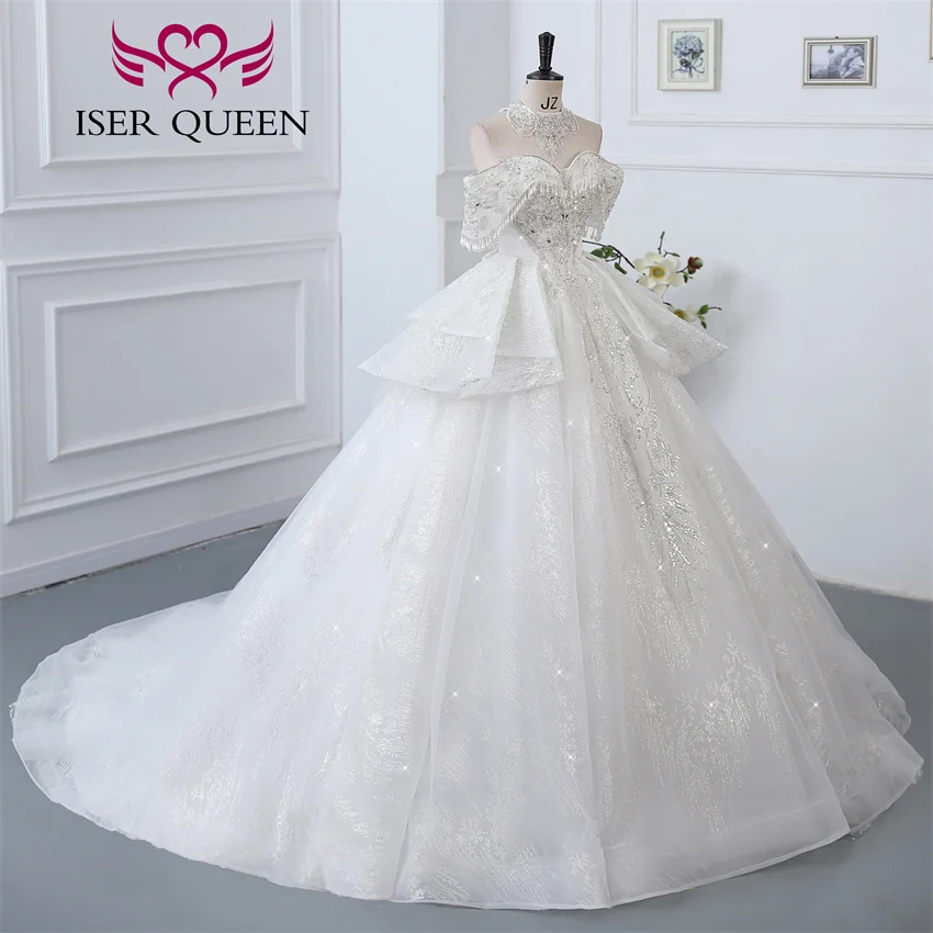 Customized Detechable Necklace Europe Luxury Wedding Dresses 2025 Ivory And Champage Gilter Tulle  Bride Dress Women WX0371 image 4