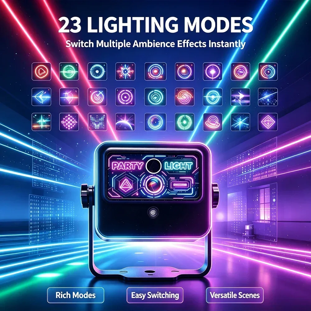 Rechargeable Party Disco Light with Bluetooth Speaker & Remote, 23 Modes, TF Card, 1500mAh Battery, Portable Stage Light for Hom