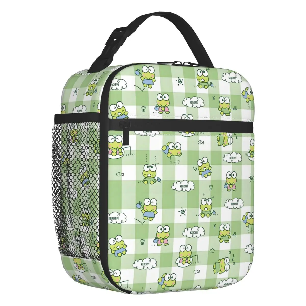 

Custom Keroppi Adorable Insulated Lunch Tote Bag for Women Big Eyed Frog Portable Cooler Thermal Bento Box Work School Travel