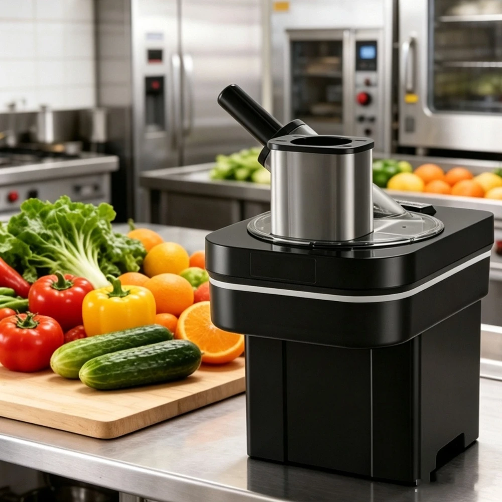 Commercial Dual Feed Chute Vegetable Cutting Machine Electric Food Processor for Dicing Strip Julienne and Slicing Vegetables