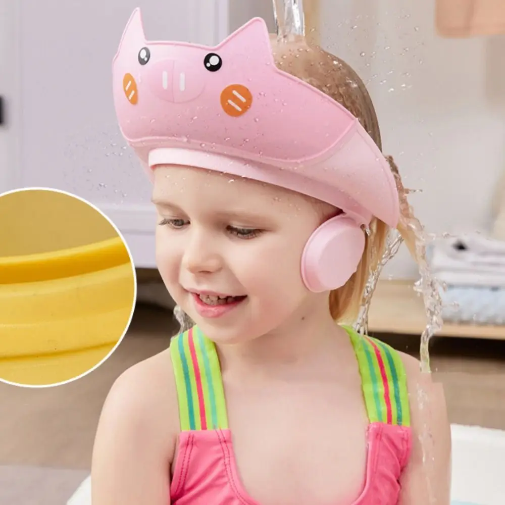 

Детская шапочка для душа в форме милого животного, мягкая регулируемая детская шапочка для шампуня, водонепроницаемая защита глаз и ушей, детская шапочка для ванны