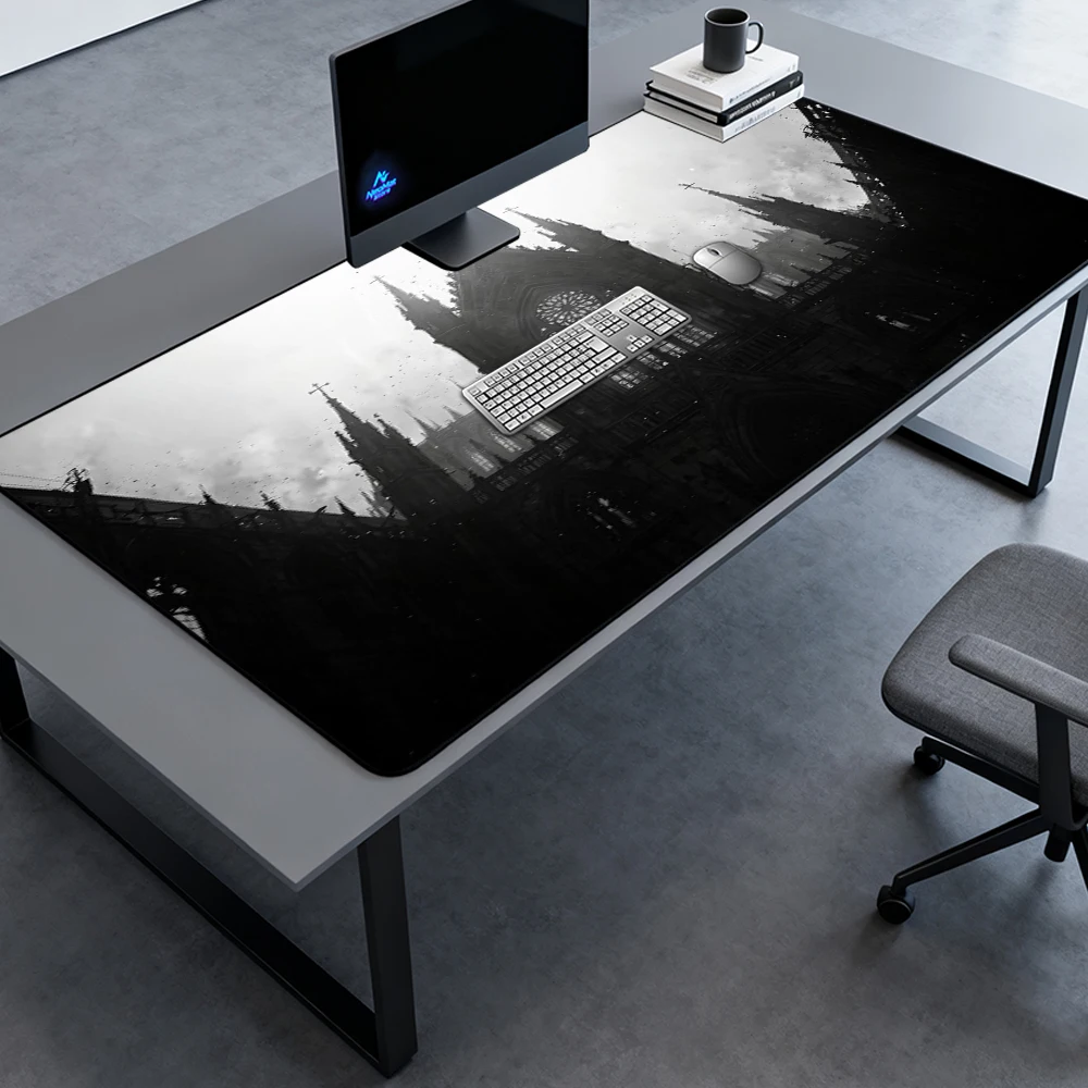 Gothic Mouse Pad Laptop Large Desk Mat 180x60 Cathedral Black Design Gaming Mousepad 160x60 XXXL White Monochrome Accessories
