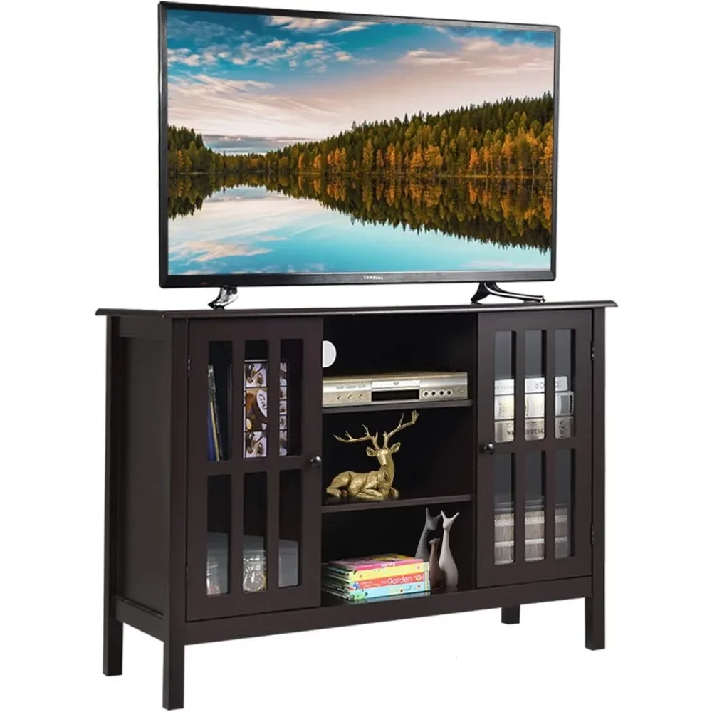 

TV Stand, Modern Tall Entertainment Center for TVs up to 50", Media Console w/2 Storage Cabinets & 3 Open Shelves