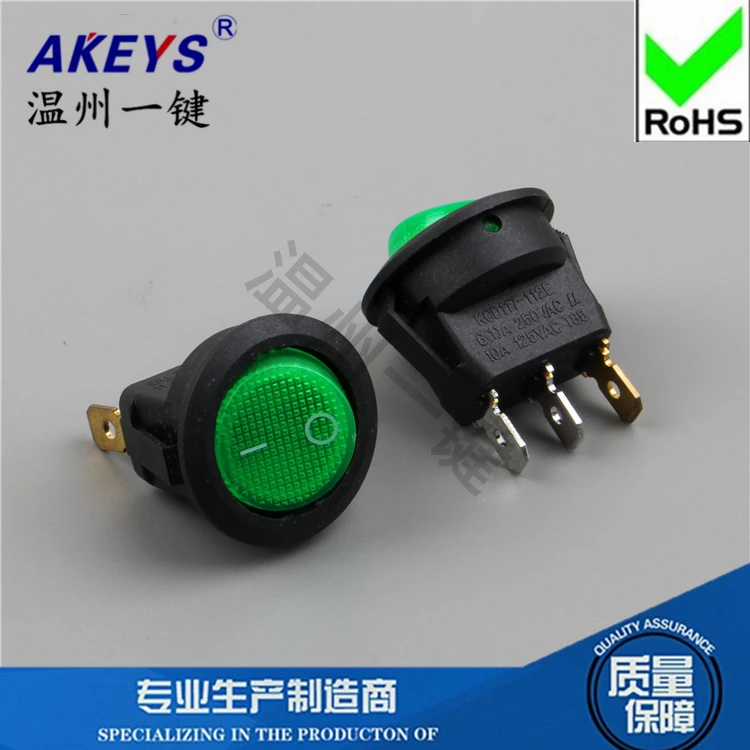 5pcs Household lighting wheel coffee maker machine 2 Position 3 Pins boat Rocker switch opening 15MM KCD1-204-3P KCD11 green