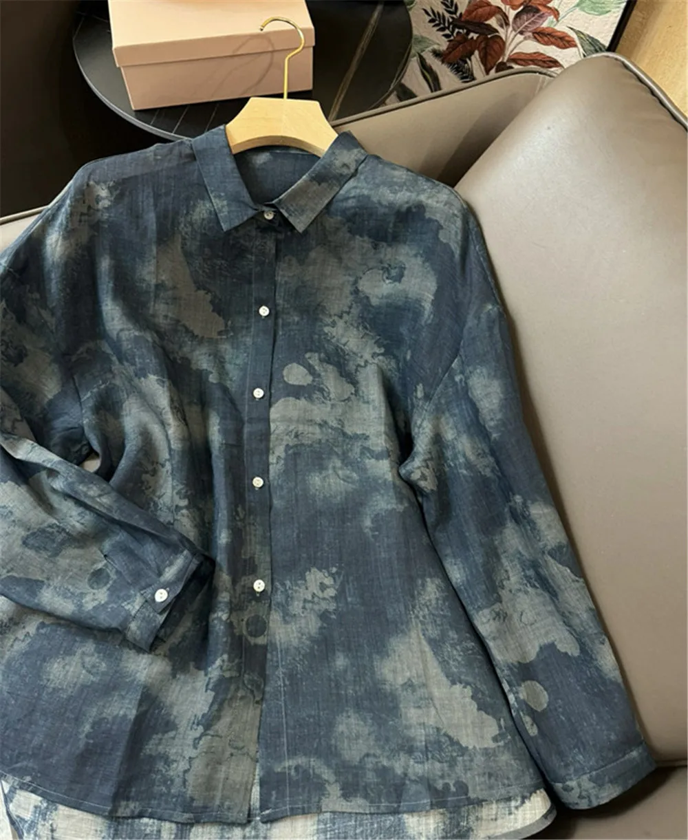 l*p New Women's Print Shirt Linen  Sun Protection Long Sleeve Shirts Turn-Down Collar Blouse Woman's Clothing 3 colours