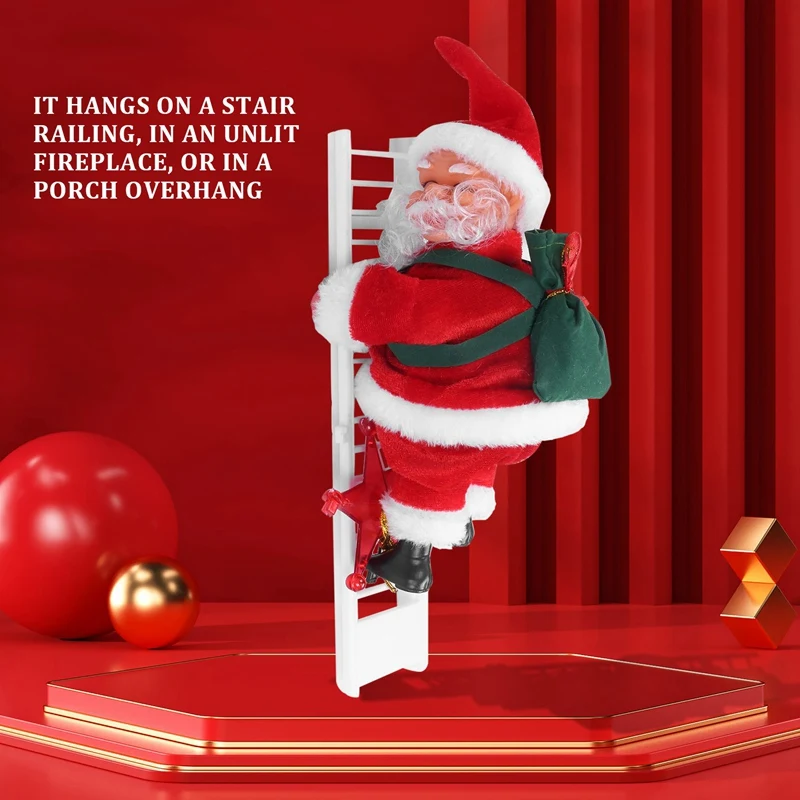 Animated Climbing Santa On Ladder Electric Santa Claus Toy Christmas Tree Wall Ornaments Decoration Indoor Outdoor