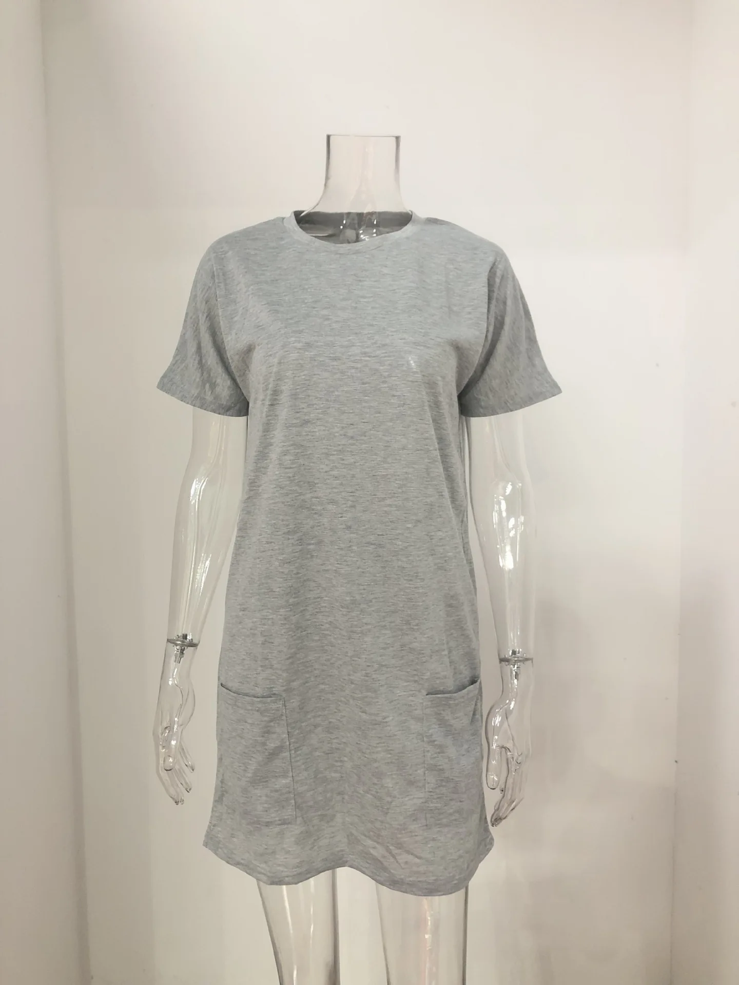 T-shirt à col rond et manches courtes pour femme, pull décontracté avec poche, été, nouveau, 2024