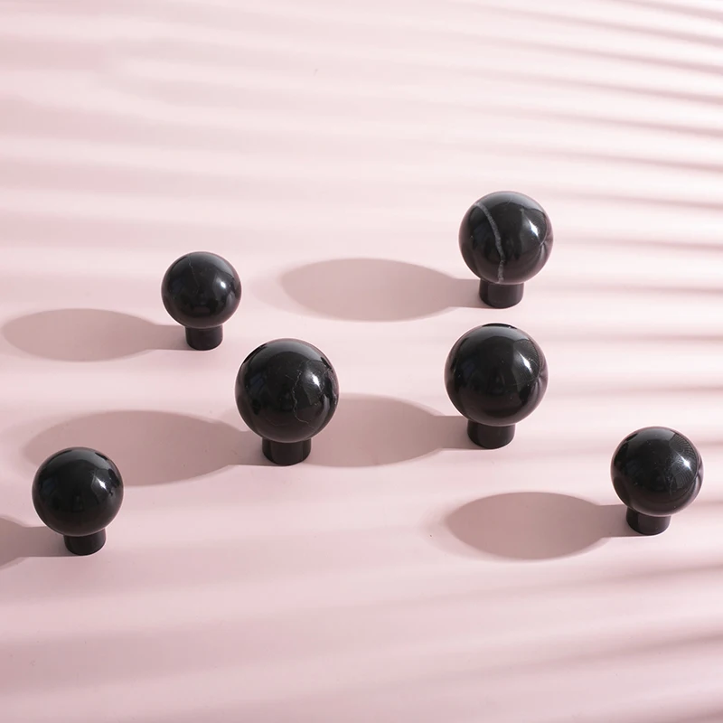 Black Natural Marble Cupboard Handles Round Furniture Cabinet Handle Small Dresser Drawer Pulls Black Marble Knob