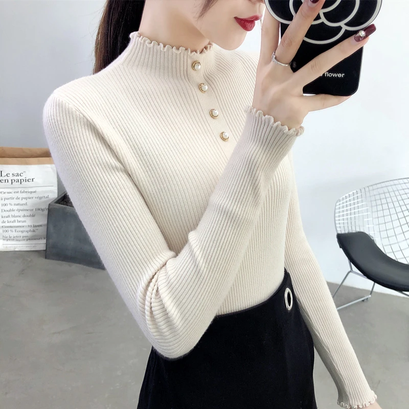 

Women Pullover Autumn Winter Basic Slim Fit O-Neck Knitted Sweaters Slim Fit Fashionable Short Sweater Simple Chic Clothes B99