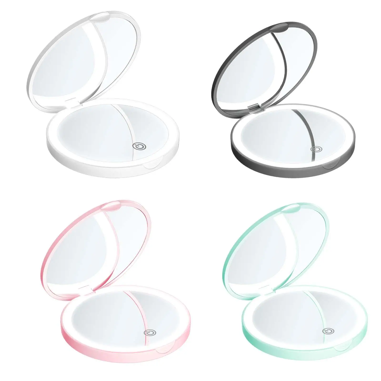 LEDライト付きトラベルメイクアップミラー,2倍倍率,コンパクト,ポータブル