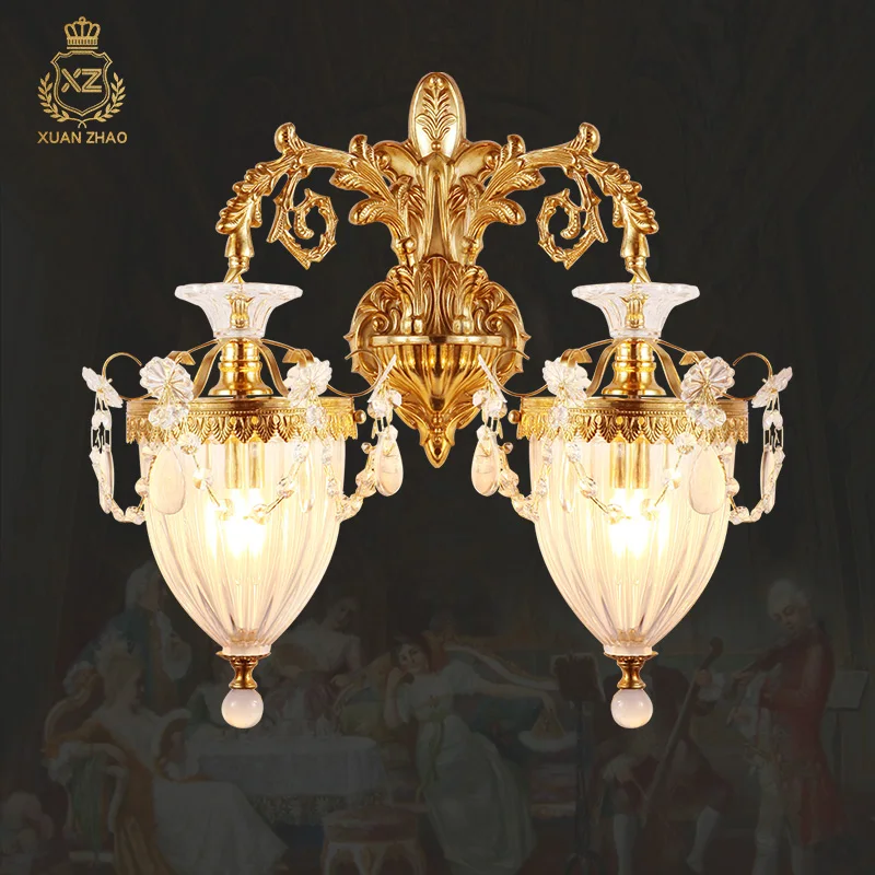 xuanzhao h65 europeu lampada de parede cristal cobre luzes cabeceira quarto frances sala estar corredor escada iluminacao 01